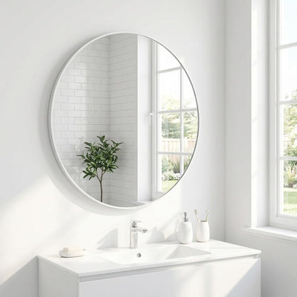 HARRITPURE Round Mirror 20 White Wall Mounted Circle Mirrors | Vanity Mirror with Aluminum Alloy Frame, Modern Decoration for Bathroom, Living Room, Vanity, Bedroom, Entryway