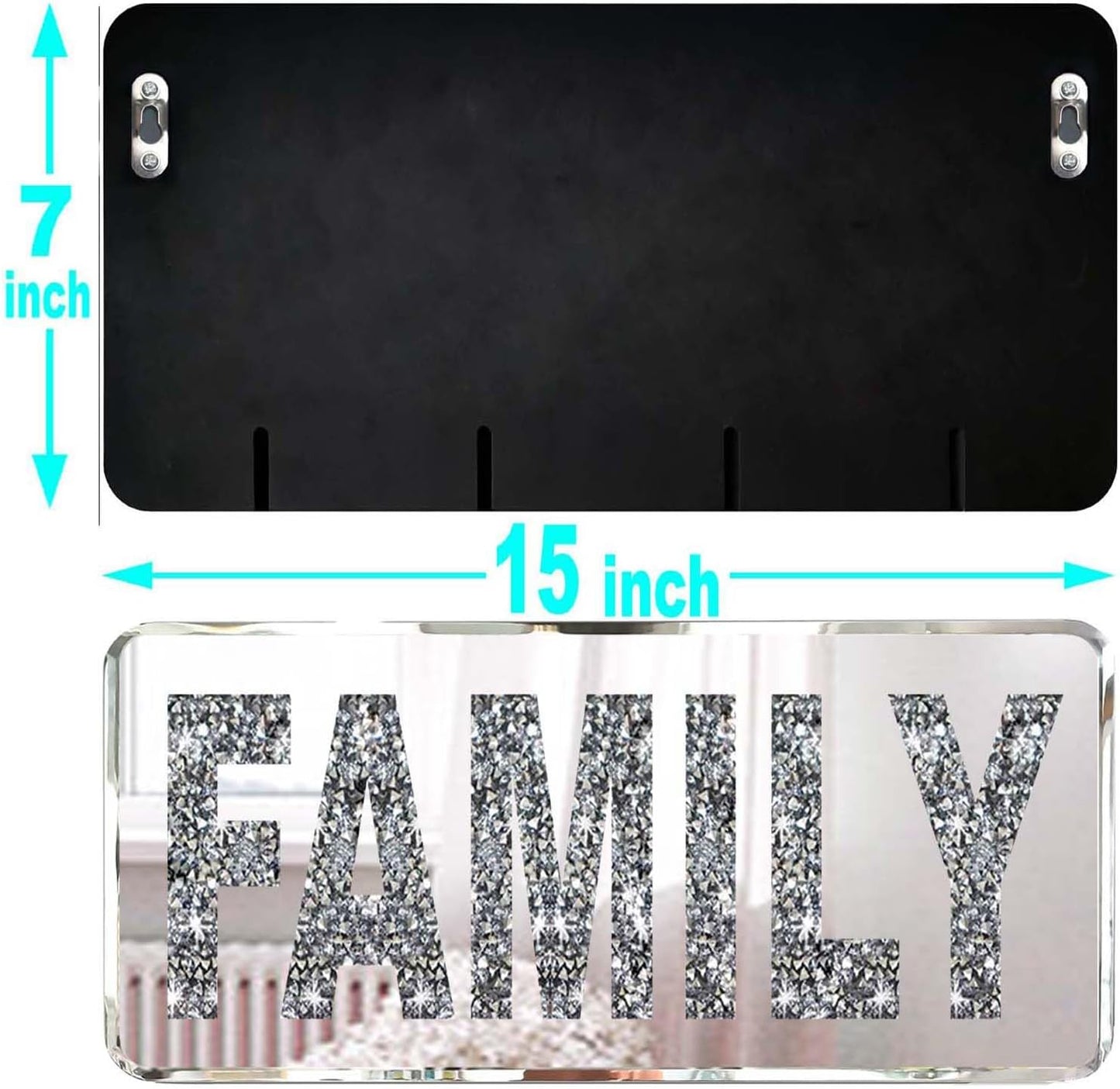 ZOLAPI 2 pcs Letters FAMILY. Crystal Diamond Letters. Silver Mirror Glass Home Decoration for Wall, Fireplace, Bookshelf and Table.