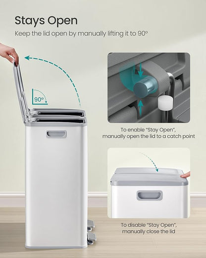 SONGMICS Trash Can, 2 x 8 Gallon Dual-Compartment Garbage Can - Image 5