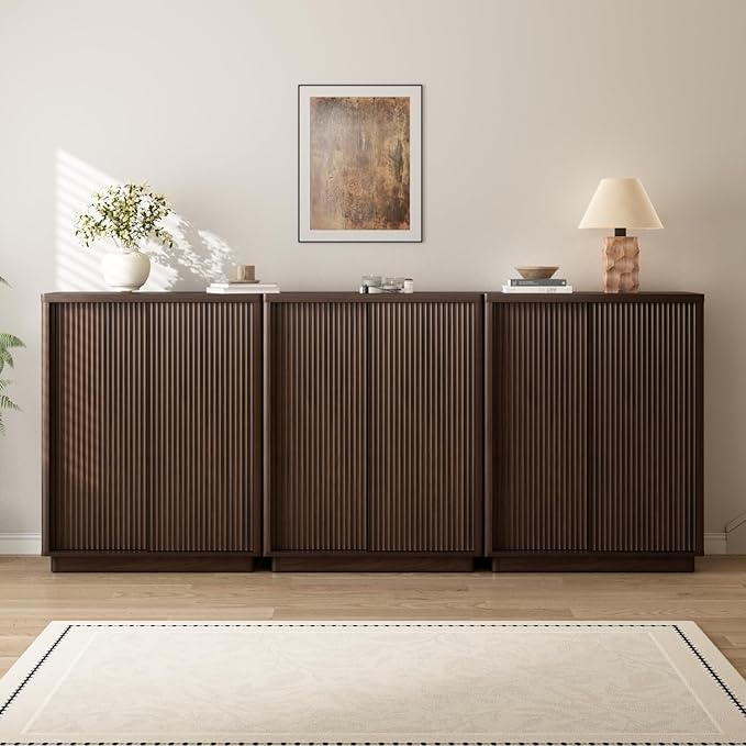 Fluted Shoe Cabinet with Sliding Door Set of 3, 6-Tier Large Hidden Storage by WINWY