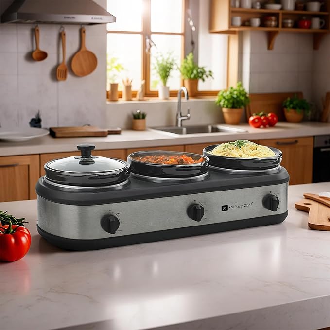 CULINARY CHEF, Triple Slow Cooker, Buffet Server 3 Pot, Food Warmer - Image 11