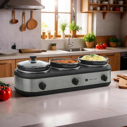 CULINARY CHEF, Triple Slow Cooker, Buffet Server 3 Pot, Food Warmer - Image 11