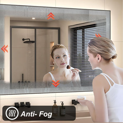 SMIROR 44x30 Black Framed LED Lighted Bathroom Vanity Mirror for Wall | Front Lit and Backlit, 3 Color Lighting, Anti-Fog, Memory, Tempered Glass, Rectangle, Horizontal/ Vertical Mounted