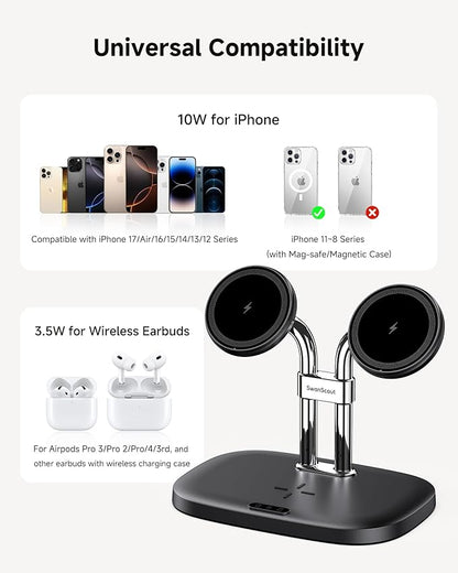SwanScout Wireless Charger for iPhone Air/17, SwanScout 706M, Dual Magnetic - Image 7