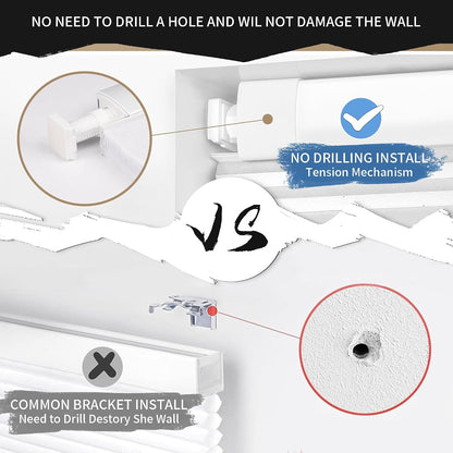 Custom Dual Tension Rod Blinds No Drill Cellular Shades for Indoor Windows | 1.5" Cell | Minimal Light Leak | No drill Installation | Insulation | Noise Reduced | White | 26.5"W x 64"H | Blackout
