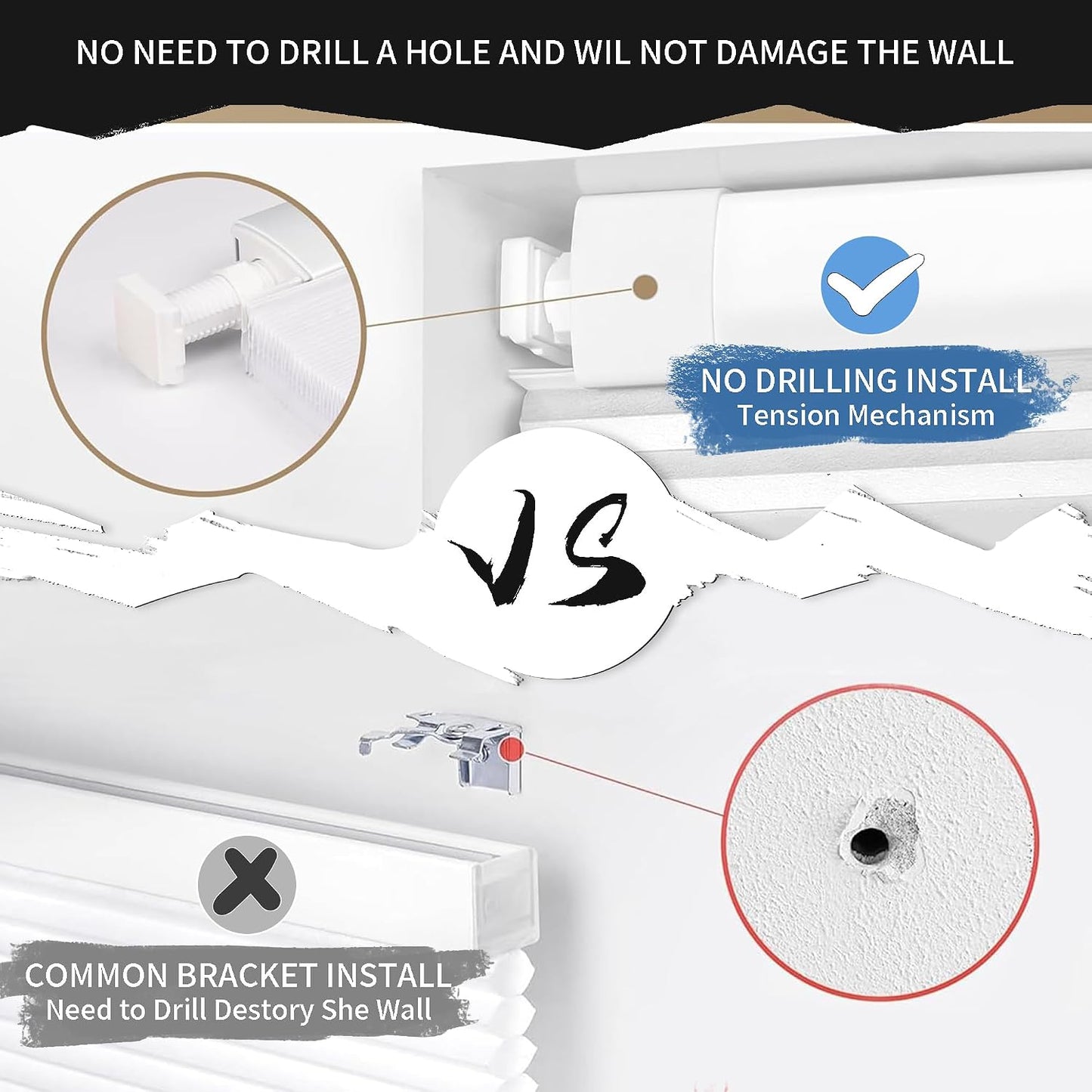 Custom Dual Tension Rod Blinds No Drill Cellular Shades for Indoor Windows | 1.5" Cell | Minimal Light Leak | No drill Installation | Insulation | Noise Reduced | White | 24"W x 54"H | Light Filtering