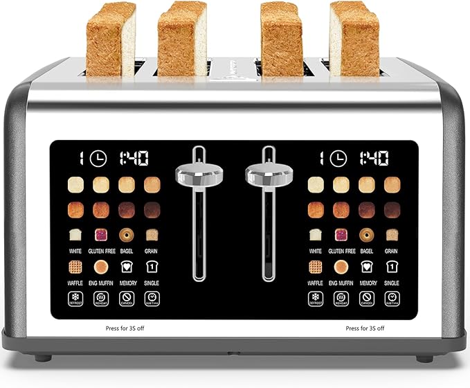 4 Slice Toaster Touch Screen, Stainless Steel Toasters Digital Timer, Dual - Image 9