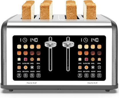 4 Slice Toaster Touch Screen, Stainless Steel Toasters Digital Timer, Dual - Image 9