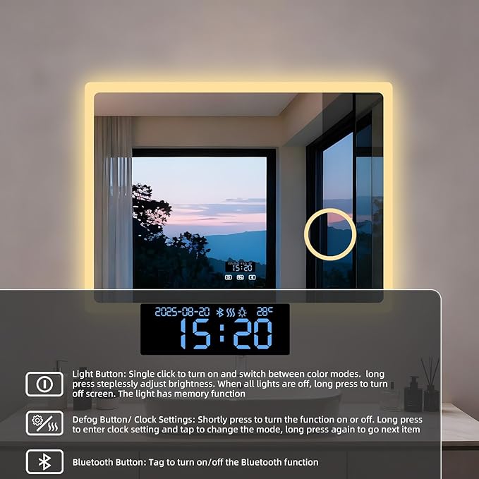 LUVODI LED Bathroom Mirror Rectangle: 32x24 inch Lighted Makeup Vanity - Image 5