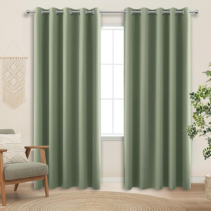 KOUFALL Sage Green Blackout Curtains 72 inches Wide by KOUFALL