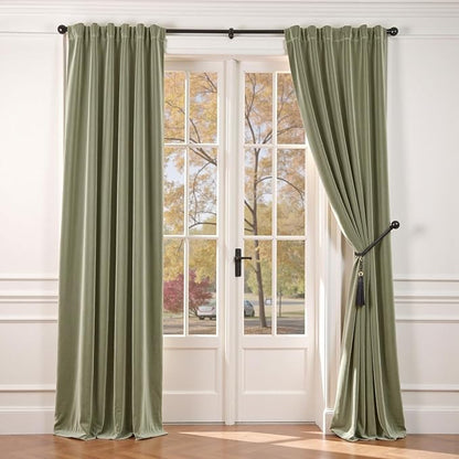Lazzzy Velvet Blackout Curtains Green 90 Inch Long Thermal Insulated Curtain by Lazzzy