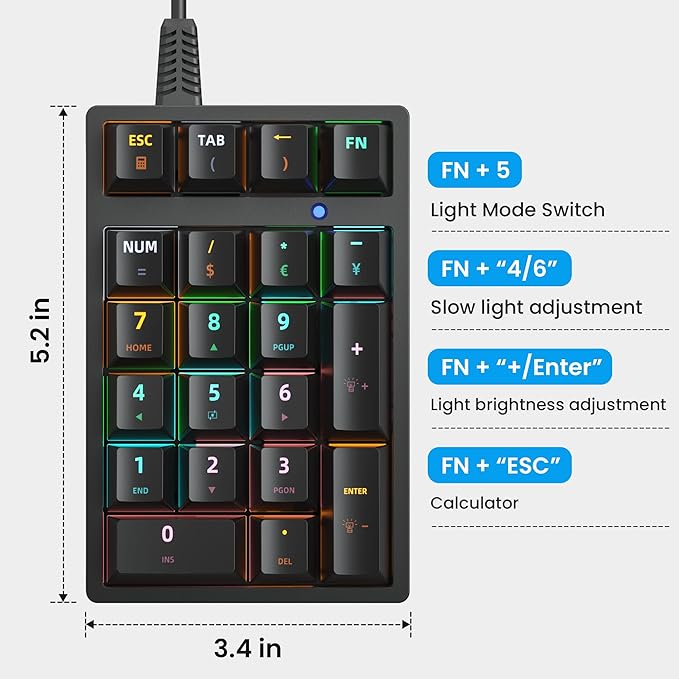 Number Pad, Mechanical USB Wired Numeric Keypad - Image 4
