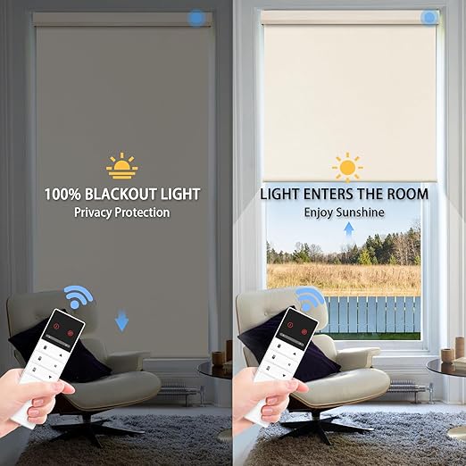 Motorized Blinds with Remote Control, 100% Blackout Cordless Wireless Electric - Image 2