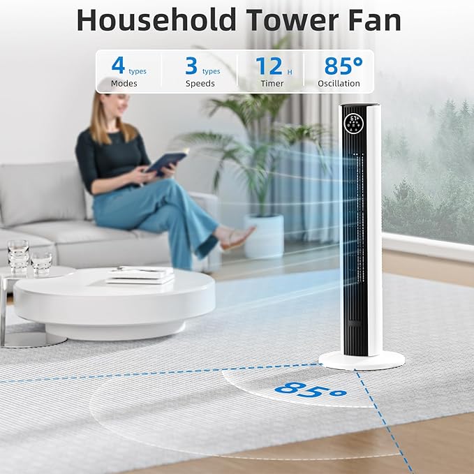 Antarctic Star Tower Fan Portable Floor Fans 85°Oscillating Fan Quiet Cooling - Image 2