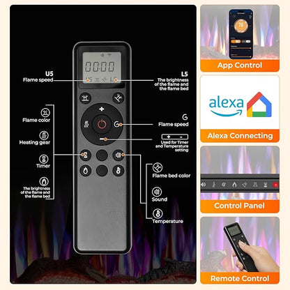 R.W.FLAME 36" Recessed and Wall Mounted Smart Electric Fireplace, Alexa/WiFi - Image 4