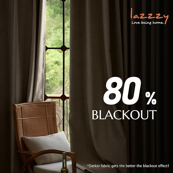 Lazzzy Beige Blackout Velvet Curtains 84 Inch Long Thermal Insulated Room - Image 6