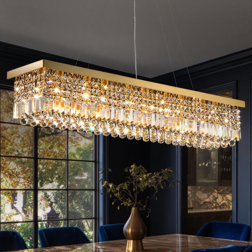 10 lights modern crystal chandelier, gold k9 rectangle, main product view