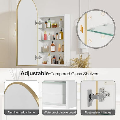 Arched Medicine Cabinet with Mirror, Brushed Gold Medicine Cabinet with Storage - Image 6