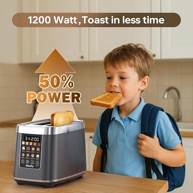 Mecity 2 Slice Toaster with Touch Screen & Auto Lift, Stainless Steel - Image 5