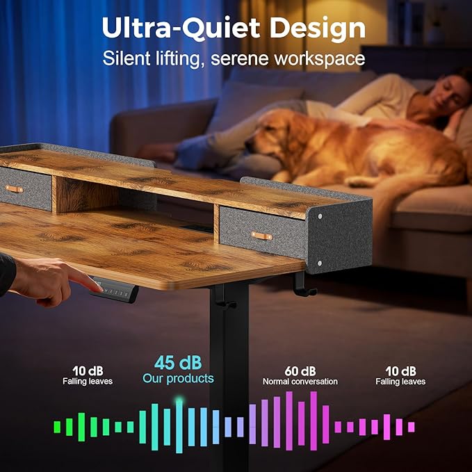 Electric Standing Desk with Drawers, 55 Inch Height Adjustable Desk with Power - Image 9