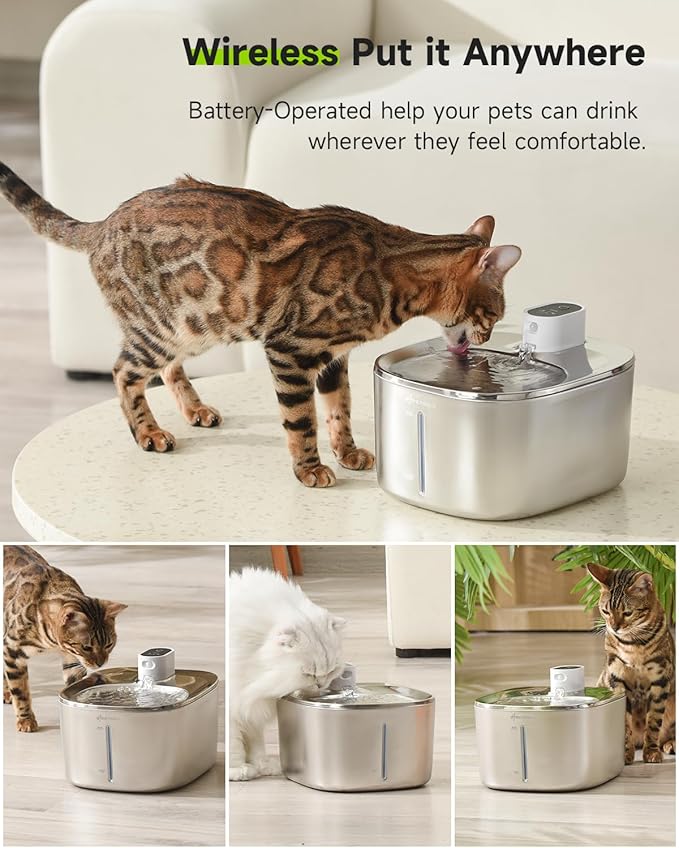 Cat Water Fountain Stainless Steel, 152oz/4.5L Wireless Pet Fountain, Automatic - Image 4