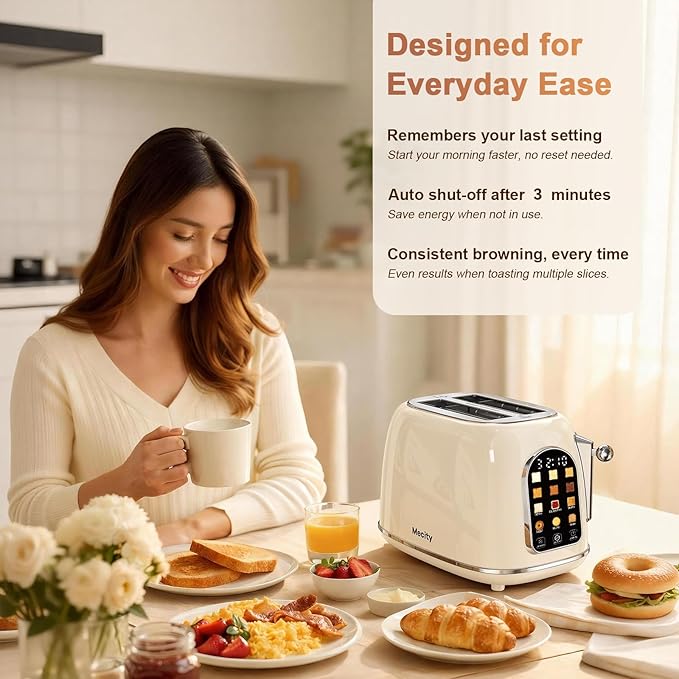 Mecity Toaster 2 Slice, Touch Screen Wide Slot Retro Toaster - Image 5