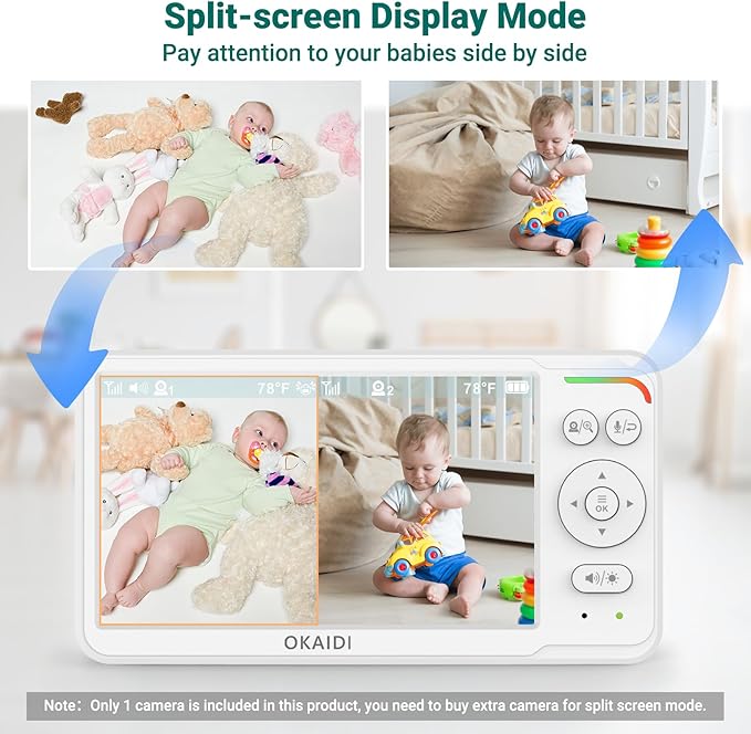 OKAIDI Baby Monitor with 2 Cameras and Audio, Video Baby Monitor with 6'' IPS - Image 3