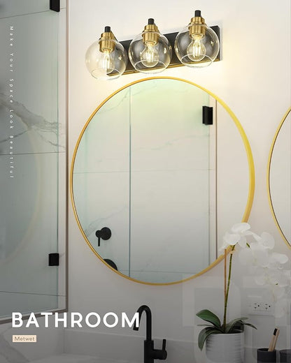 METWET Bathroom Light Fixtures, 3-Light Black and Gold Bathroom Vanity Light - Image 5