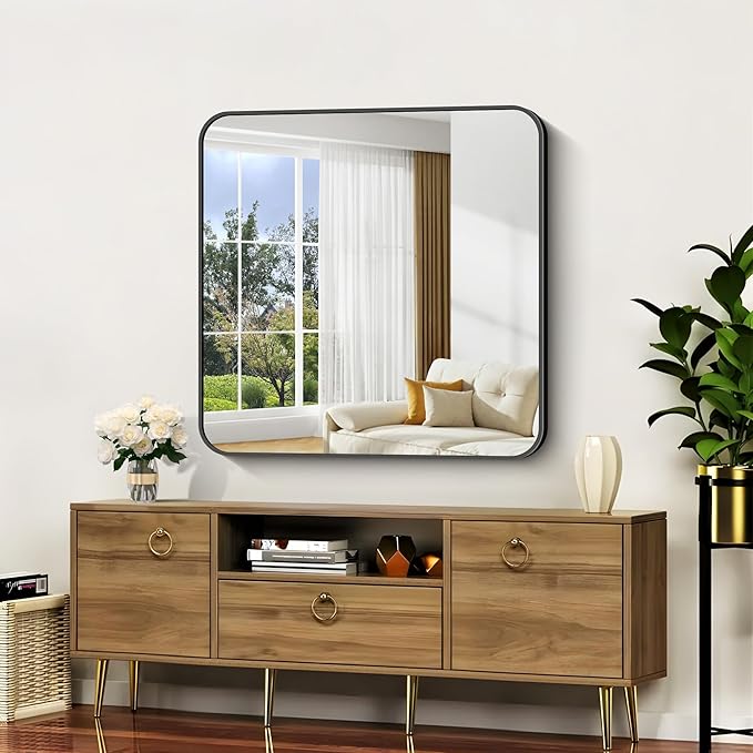 Bathroom Mirror, Metal Frame Rounded Corner Vanity Mirror, Large Wall Mounted - Image 2