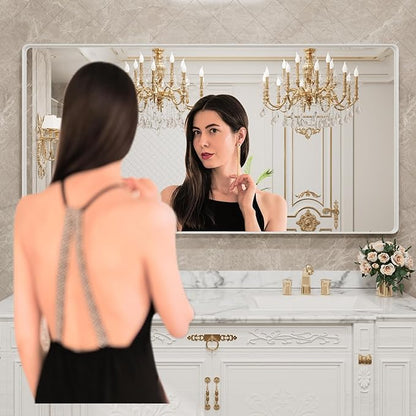 LOAAO 72x40 Inch White Metal Framed Bathroom Mirror - Image 2