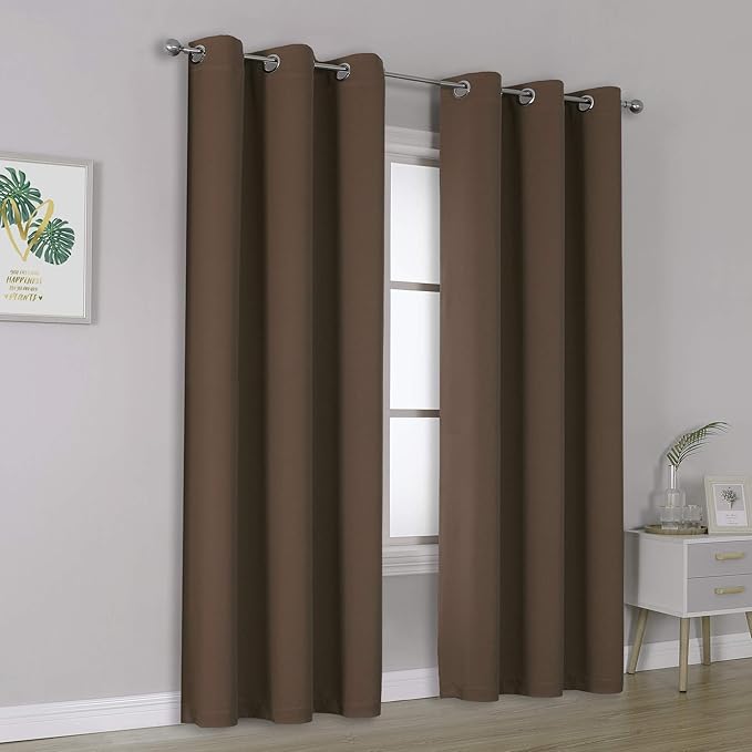DUALIFE Brown Curtains 84 Inches Long Coffee Color Blackout Curtains - Image 2