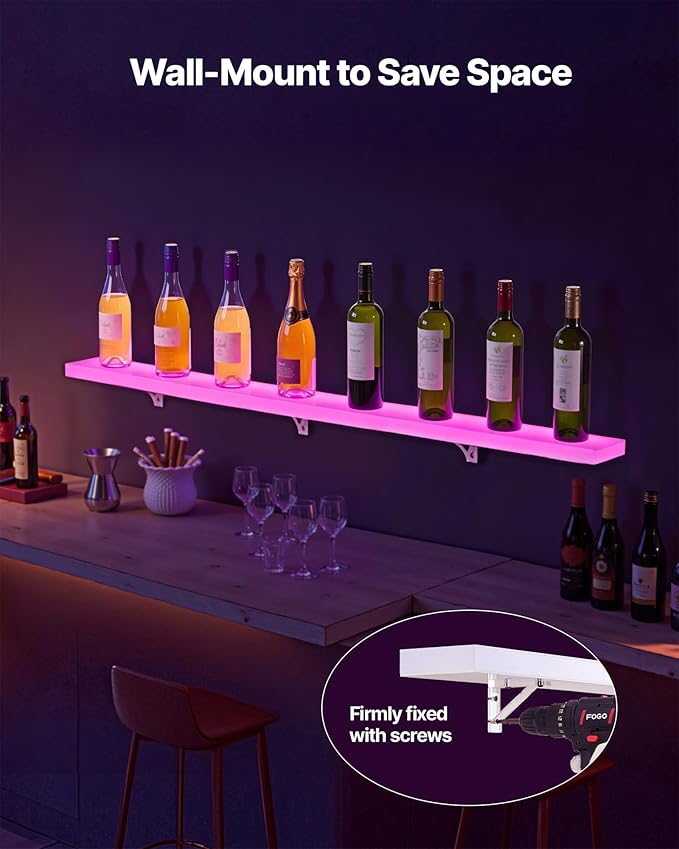 VEVOR LED Lighted Liquor Bottle Display, 1 Tier 60 Inches Whiskey Rack - Image 7