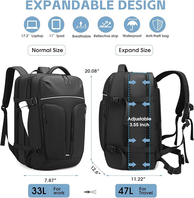 Vacuum Compression Backpack for Travel, 47L Expandable Backpack - Image 5