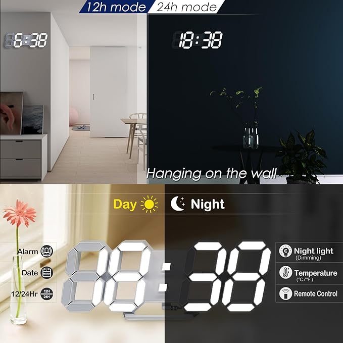 KOSUMOSU Wall Clock 15" 3D LED Digital Clock - Image 5