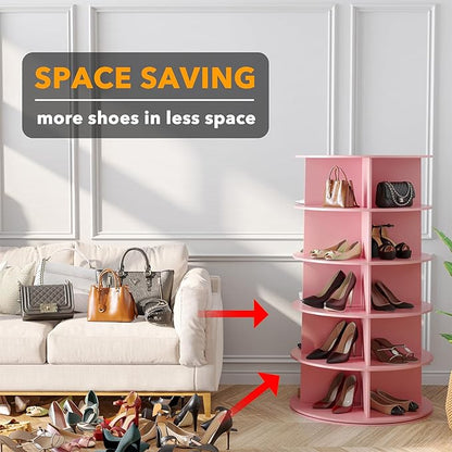 SpaceAid 5 Tier Rotating Shoe Rack Tower, Spinning Shoe Display Lazy Susan - Image 3