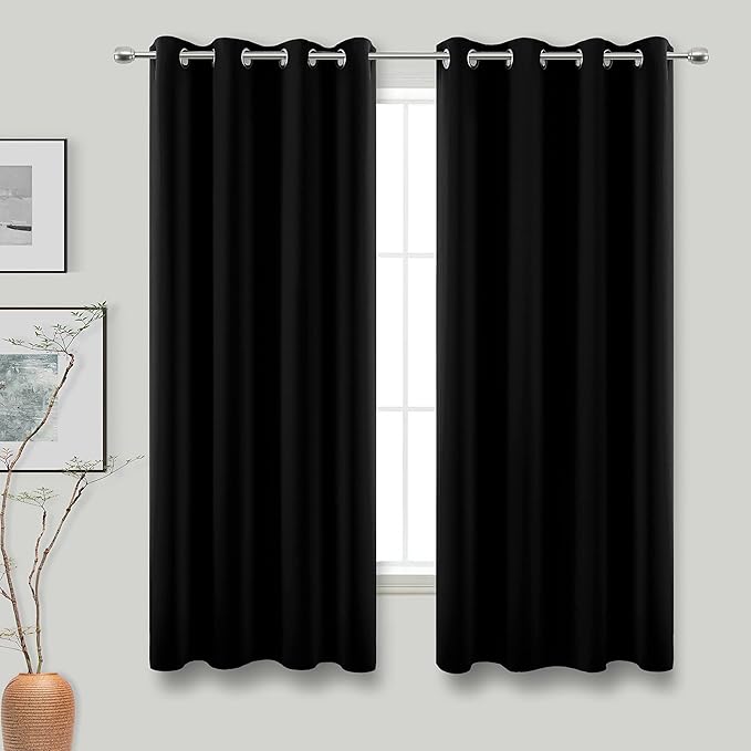 KOUFALL 64 Inch Curtains Black Blackout Insulated Thermal Curtains by KOUFALL