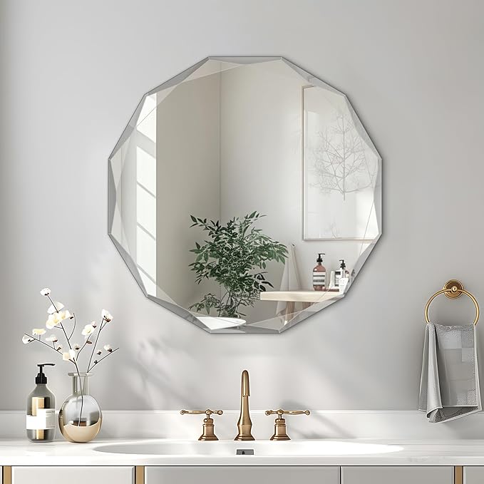 Bathroom Mirror for Wall, Beveled Edge Frameless Wall Mount Vanity Mirror by ladynow