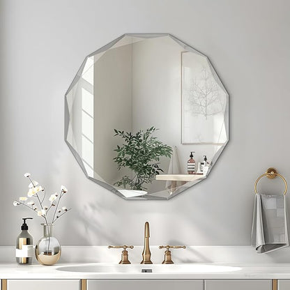 Bathroom Mirror for Wall, Beveled Edge Frameless Wall Mount Vanity Mirror by ladynow