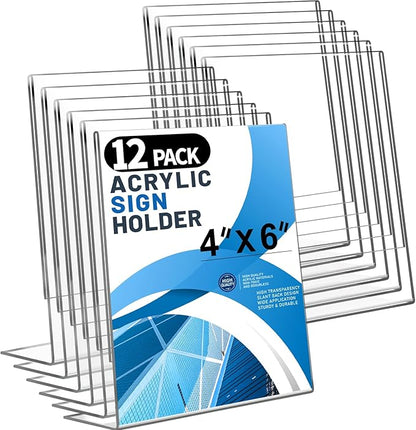 Aheroi 12Pcs Acrylic Sign Holder, 4x6 Clear Sign holders Paper Stand, L-shape by Aheroi