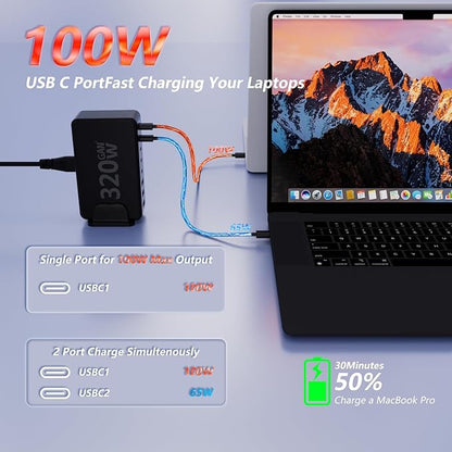 Upgrade USB C Desktop Charger, 320W 8-Port GaN III Fast Charging Station Hub - Image 2