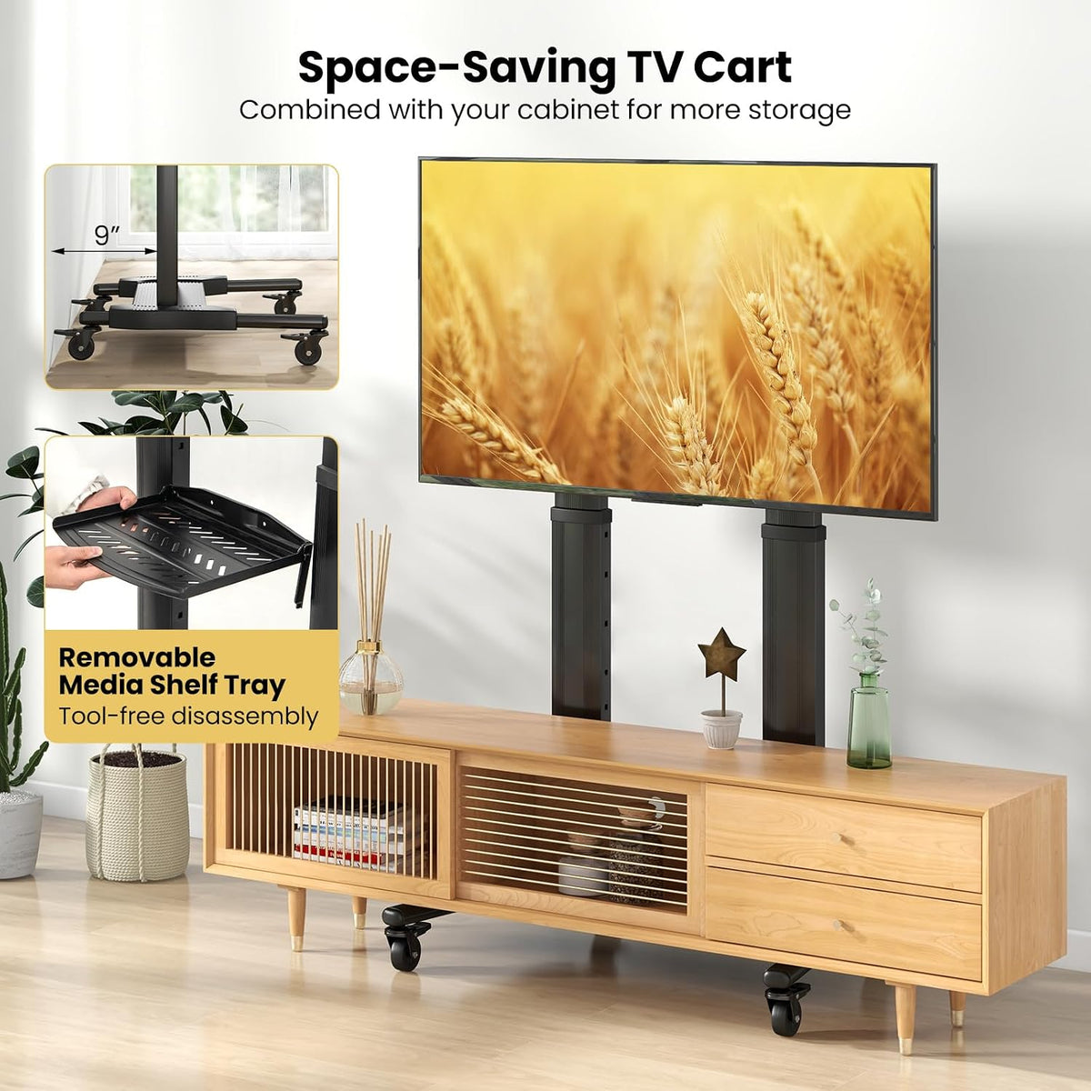 Goplus Rolling TV Stand for 32"-85" Flat Curved LED/LCD/OLED TVs up...