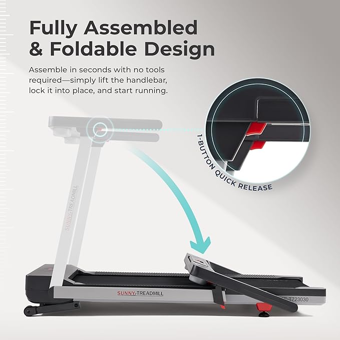 Sunny Health & Fitness Fully Assembled OneClick-Fold 20" Smart Treadmill - Image 3