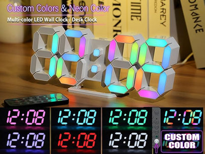 KOSUMOSU Wall Clock Neon Digital Clock 3D LED Desk Clock Large Display 9.7" RGB - Image 3