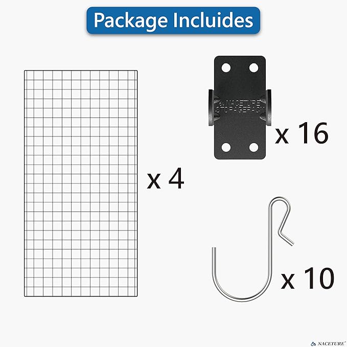 NACETURE Grid Wall Panels- 4 Pcs 2x4 ft Black Grid Wall Panel Display - Image 8