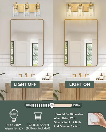 METWET 3-Light Bathroom Light Fixtures, Brushed Gold Vanity Light - Image 4