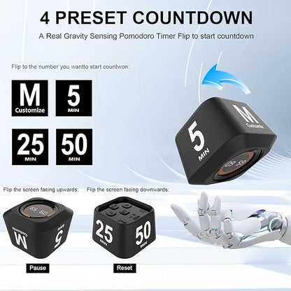 Rotating Visual Pomodoro Timer 5, 50 Min Custom Countdown, Rechargeable Cube - Image 2