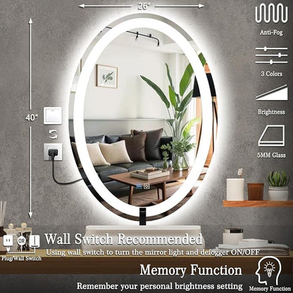 26 x 40 Inch Oval LED Vanity Mirror - Image 6