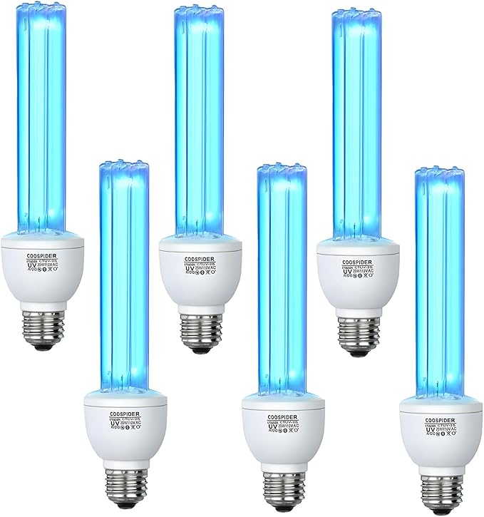 6 Pack 25 Watts UVC Light Bulb Ozone Free, Replacement UV Light Bulb by COOSPIDERUV