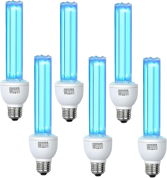 6 Pack 25 Watts UVC Light Bulb Ozone Free, Replacement UV Light Bulb by COOSPIDERUV