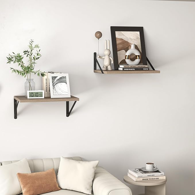 Heimlove Deep Floating Shelves for Wall, 16W x 12D Rustic Grey Wood Wall - Image 6